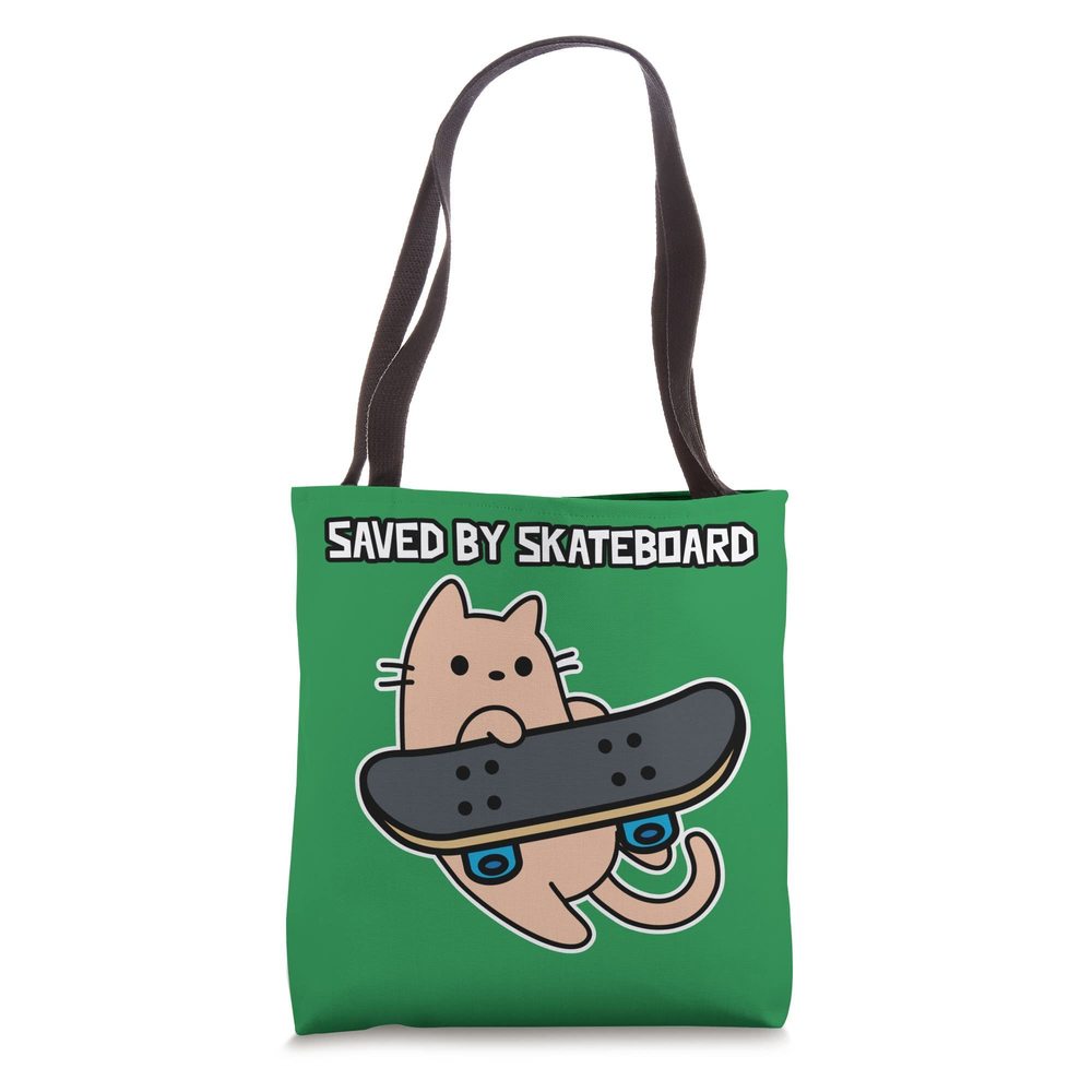Skateboarding Cat Sk8 Saved By Skateboard Tote Bag :]